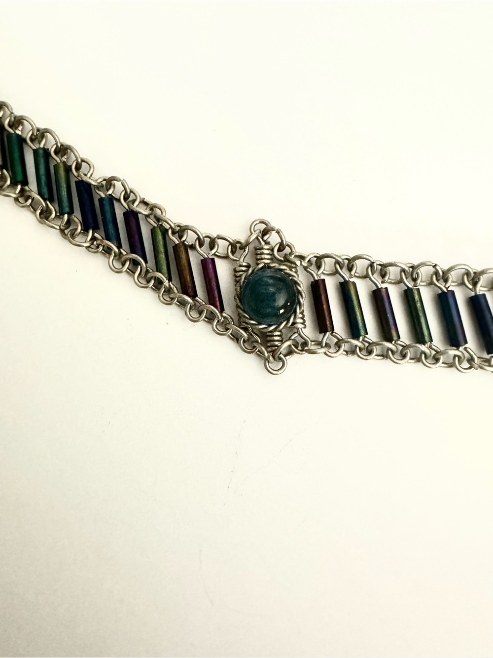Vintage-style beaded collar choker with geometric & metallic elements